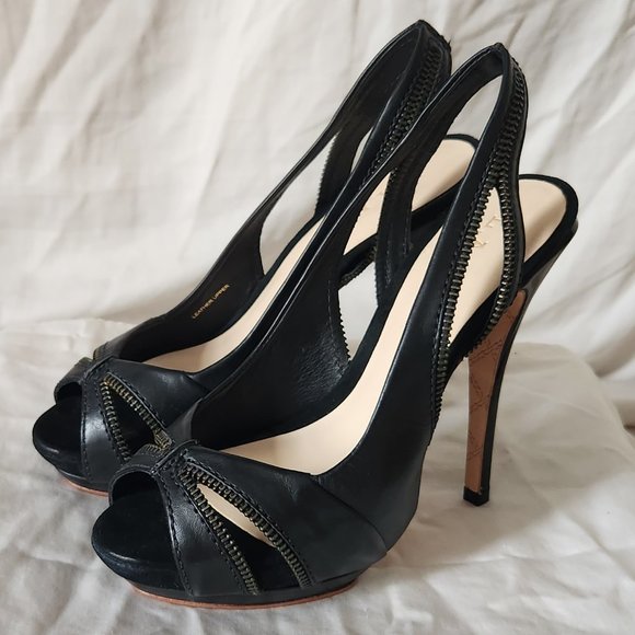 BNIB LAMB Leather DAWNA Black Zipper Pumps Sz 7.5 - Picture 1 of 10